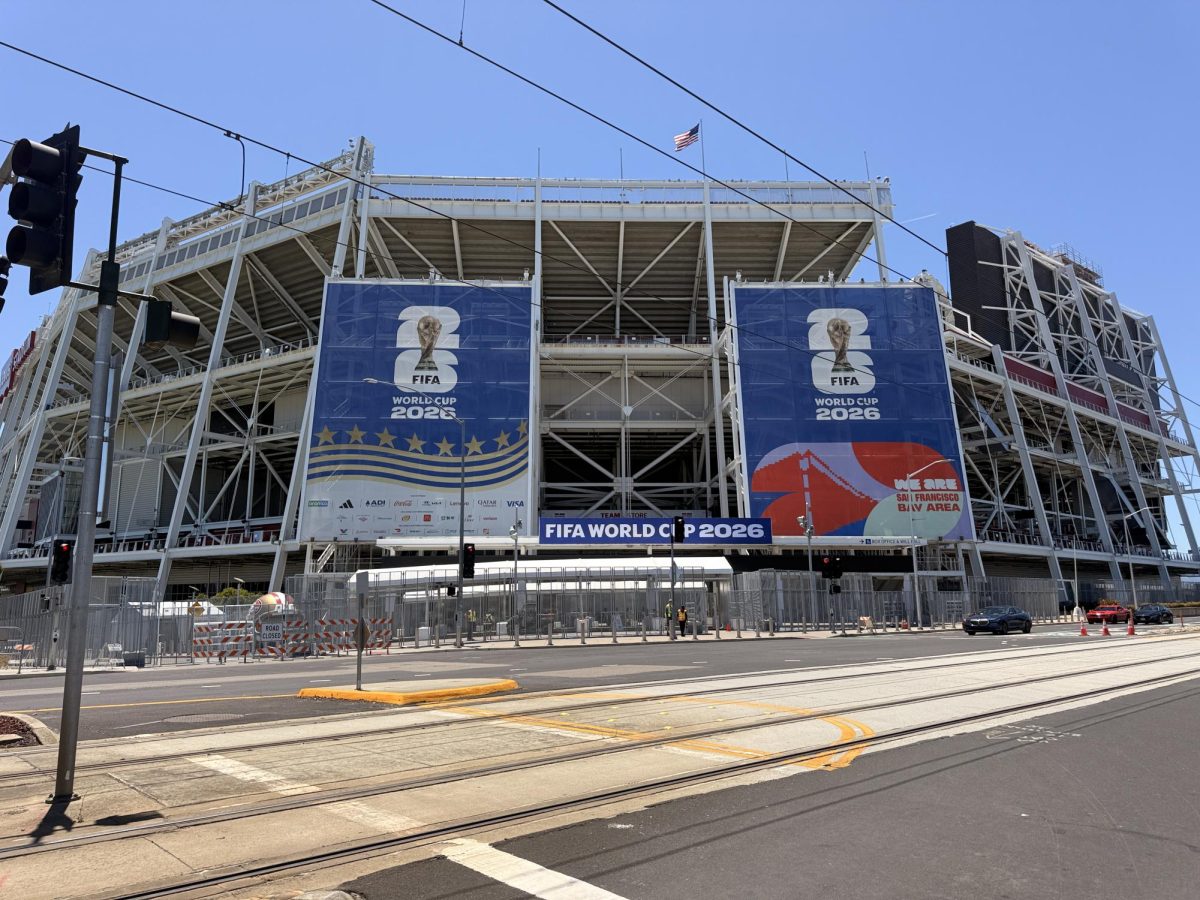 Construction workers finish up the final touches at Levi's Stadium in Santa Clara on May 31. The stadium completed a $200 million renovation in August 2025, ahead of the NFL championship according to NBC Bay Area.